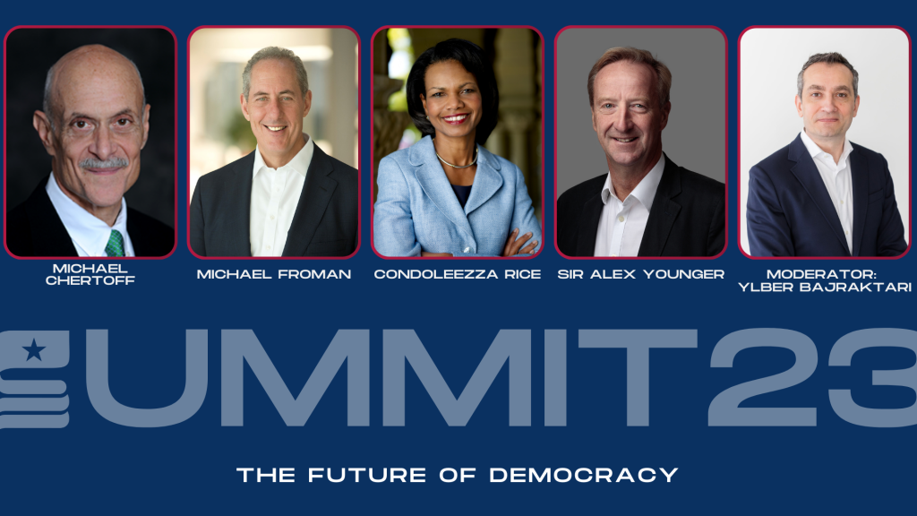 Special Competitive Studies Project Future of Democracy Panel discussion featuring Michael Chertoff and Condoleezza Rice