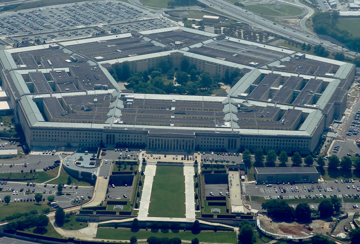 Aerial view of the US Department of Defense River entrance side